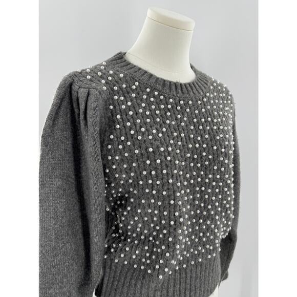 ASTR the Label Gray Pearl Puff Shoulder Sweater Crop Pullover Medium - Picture 2 of 9